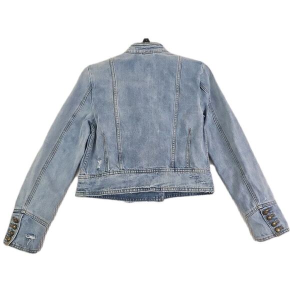 Free People Military Motto Double Breasted Denim Jacket -Size XS-Distressed. - Picture 6 of 16